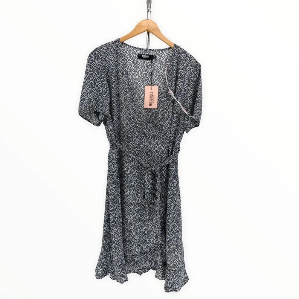 Missguided Maternity Blue Mini Heart Print Ruffle Surplice Deep V Mini Dress NWT - Picture 3 of 14